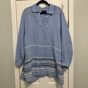 Tahari linen tunic blouse long sleeve plus 2x